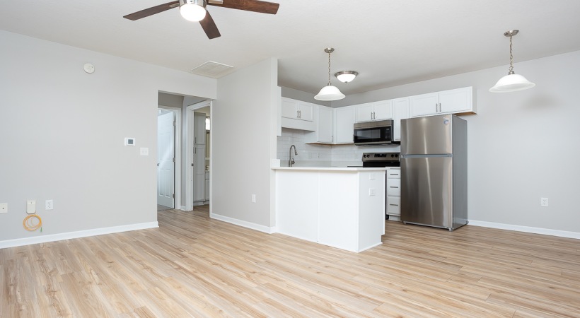 Kitchen with white cabinets 