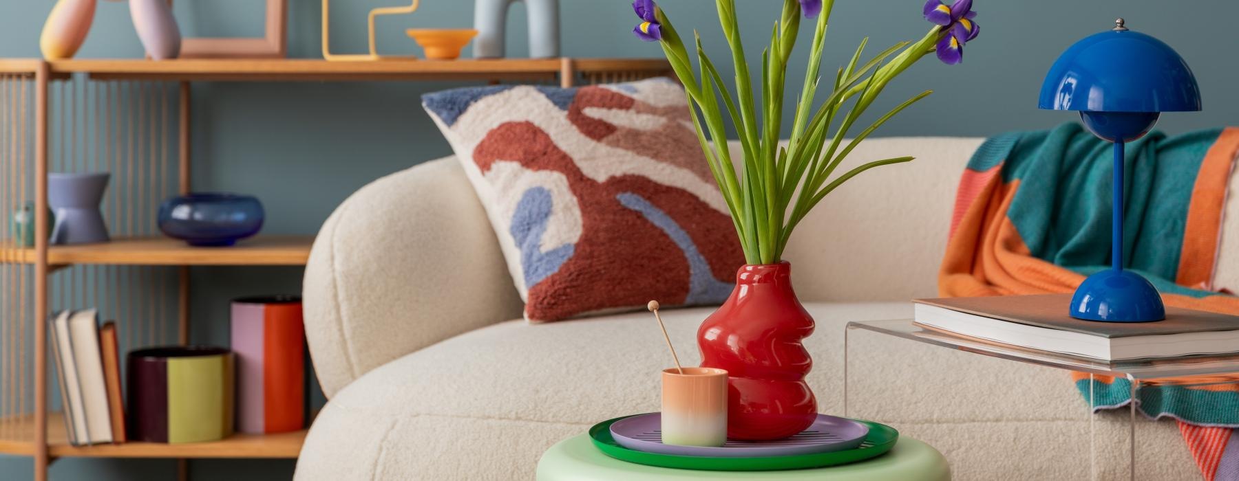 very colorfully furnished living room
